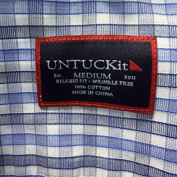 UNTUCKit Shirt Mens Medium Blue Check Slim‎ Fit Dante Short Sleeve Button Up - Picture 2 of 7